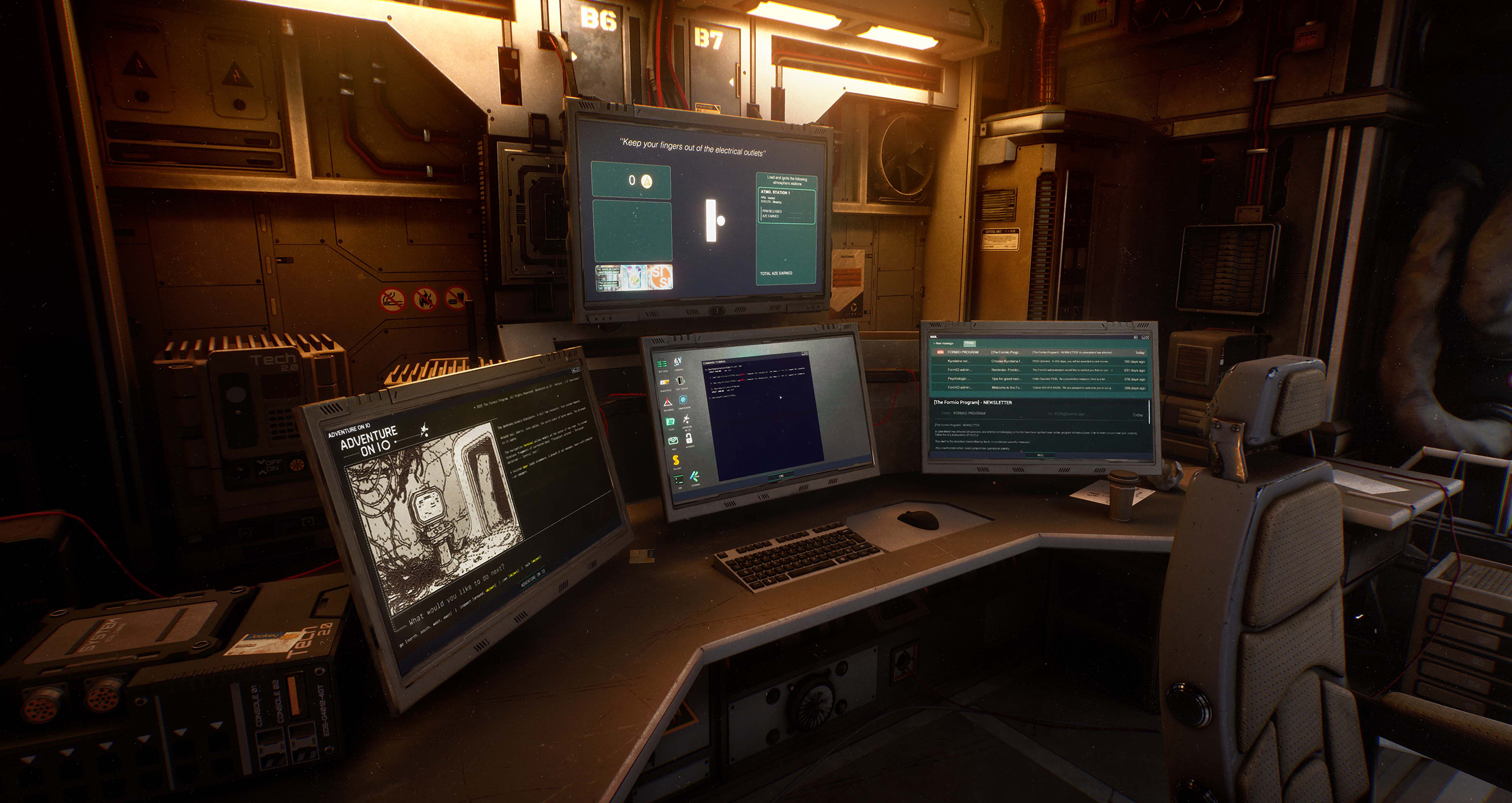 Control room workstation with monitors – exploration gameplay in The FormIO Program